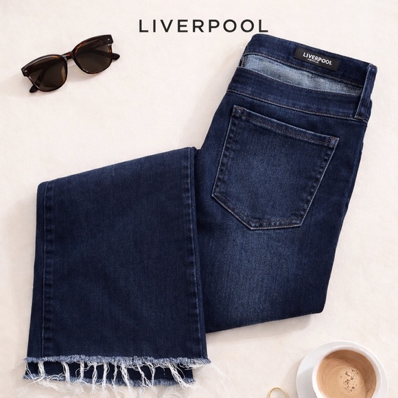 Liverpool Denim - Liverpool Los Angeles Dark Wash Frayed Hem Straight Jeans W28